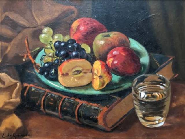 Caetano de Gennaro óleo sobre madeira 32 x 42 cm “Natureza Morta” assinada CIE