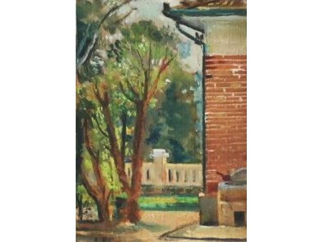 Aldo Bonadei óleo sobre madeira 15 x 10 cm “Casa do Artista em Moema” ass. inferior esquerdo 1943/1944 Com certificado de Soraia Cals Escritório de Arte