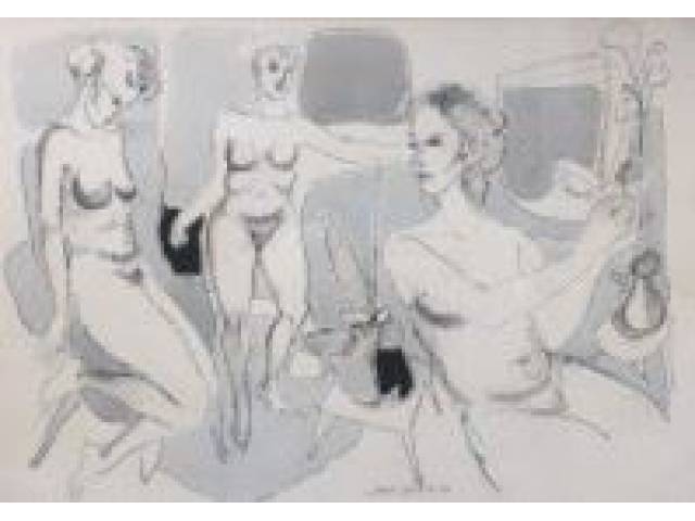 Italo Cencini - aquarela e carvão 34,7x49,5 cm "Sem Titulo" ass. Centro Inferior Ano 80