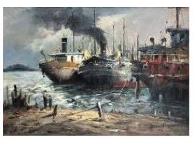 Durval Pereira óleo sobre tela 70 x 100 cm "Barcos" Ass. CID 1968