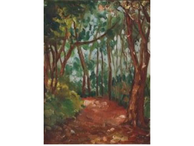 Aldo Bonadei óleo sobre tela colada em cartão 31,5 x 23,5 cm “Caminho das Árvores” Com certificado de Soraia Cals Escritório de Arte