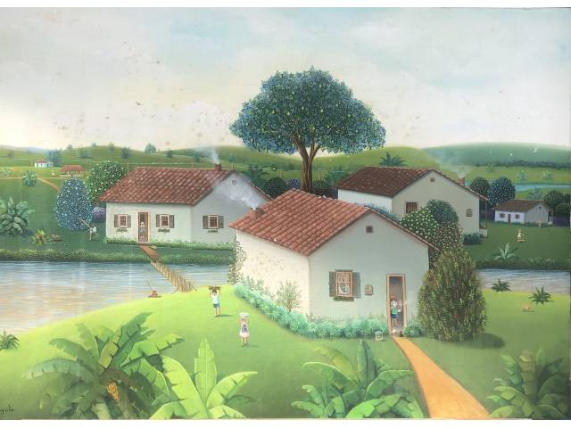 Henry Vitor óleo sobre tela 50 x 70 cm "Casario" assinada CID e datada 1982 janeiro/fevereiro