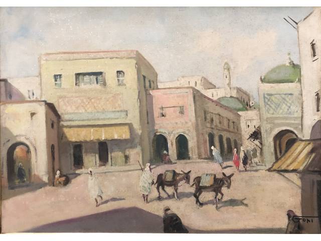 Renzo Gori óleo sobre tela 70 x 50 cm “Mercado árabe” assinada CID e verso