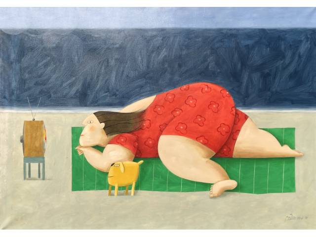 Gustavo Rosa - óleo sobre tela 100 x 140 cm “ A Banhista ” ass. CID e verso 1998