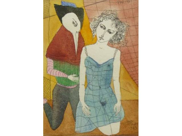 Maty Vitart técnica mista a 22,5 x 15 cm "Palco" ass. CID ano 1983