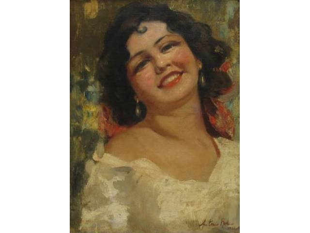 Antonio Rocco - acrilico sobre tela 39 x 29 cm “ Figura Feminina” ass. CID ano 1938