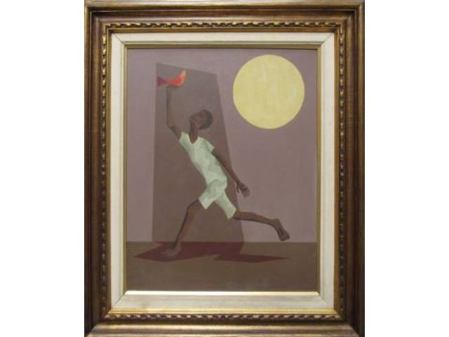 Clóvis Graciano óleo sobre tela 60 x 50 cm "Figura Masculina e Pássaro" ass. CIE e verso ano 1969
