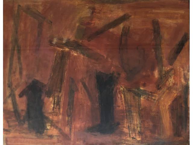 Manoel Fernandes guache sobre cartão 57x75,5cm "Sem título" assinado CID datado 2000
