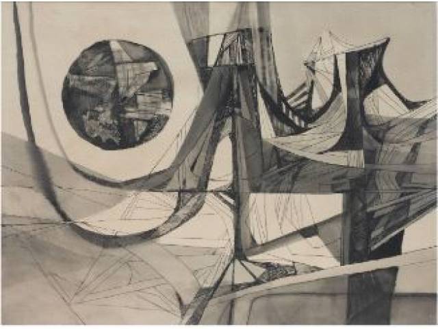Roberto Burle Marx Nanquim e aguada sobre papel arches (França) 55 x 75 cm "Sem título" ass. CID 1975