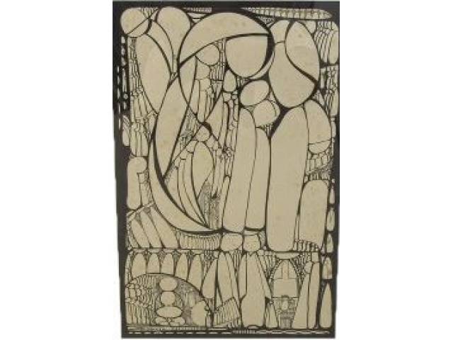 Jonas Mesquita desenho nanquim sobre cartão 29 x 42 cm "Sem título" assinada CIE