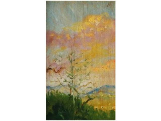 Aldo Bonadei óleo sobre madeira 21 x 12,5 cm “Paisagem” ass. superior direito Déc. 30 Com certificado de Soraia Cals Escritório de Arte