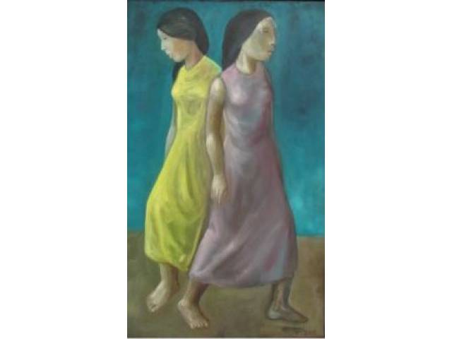 Harry Elsas óleo sobre tela 80 x 50 cm " Duas Mulheres" ass. CID ano 1979