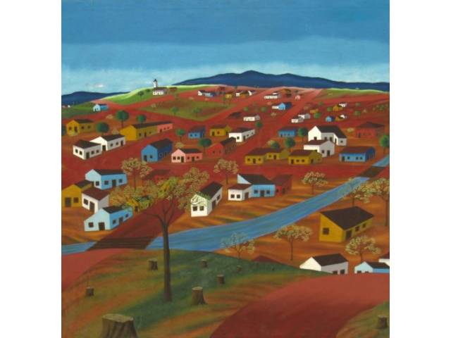 Elisu Caetano óleo sobre tela 80 x 80 cm "paisagem" ass. CID 1979