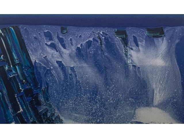 Taro Kaneko óleo sobre tela 100 x 160 cm "Neve" assinada CID e verso e datada 1991