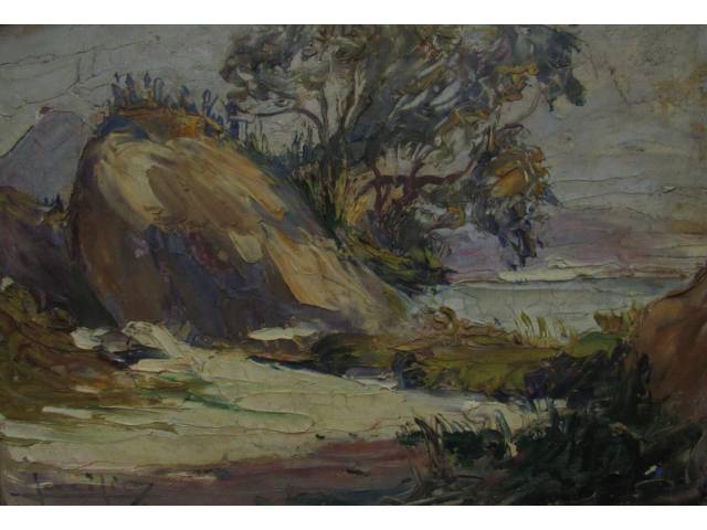 Lucilio de Albuquerque óleo sobre Cartão 23 x 33 cm intitulada Paisagem com Mar ” ass. CID