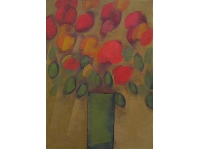 Carlos Scliar vinil encerado sobre tela 75 x 55 cm “Flores varias” ass.CID e verso Cabo Frio - RJ 1991