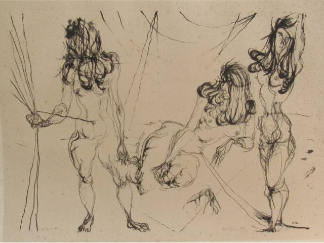 Flávio de Carvalho gravura 67 x 83 cm "Sem título" ass. CID e datado 1972 tiragem 4/4., apresentando pequenos fungos