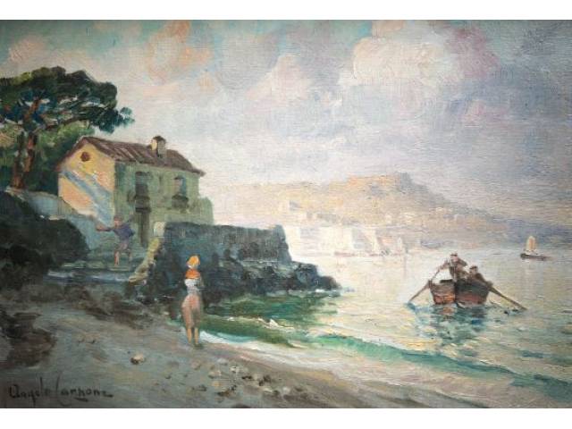 Ângelo Cannone óleo sobre madeira 24 x 34 cm "Encosta com figuras" ass. CIE