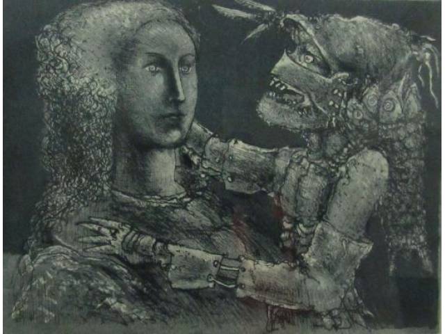 Marcelo Grassmann gravura 33 x 43 cm "Guerreiro" ass. CID tiragem PA