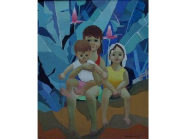 Manoel Messias de Melo óleo sobre tela 73 x 60 cm "Crianças " ass. CID