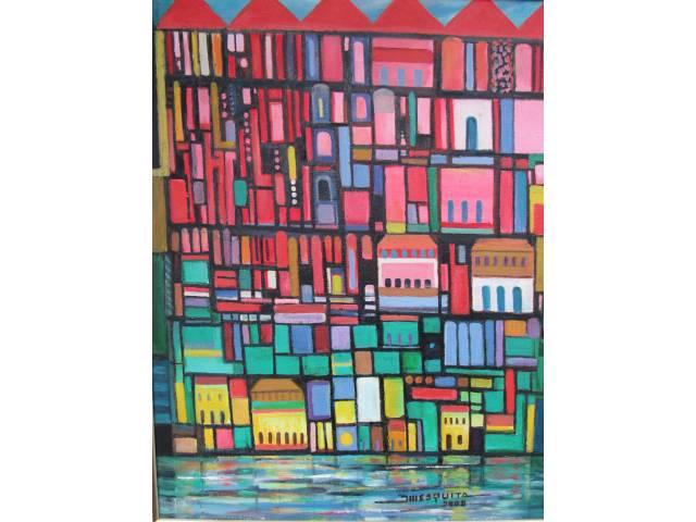 Jonas Mesquita óleo sobre tela colado eucatex 50 x 40 cm "Sem título" assinada CID e datada 2008