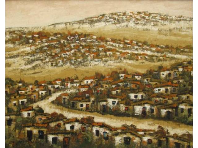 Yuji Arimizu óleo sobre tela 40 x50 cm "Vilarejo" ass. CIE e verso datado 1978