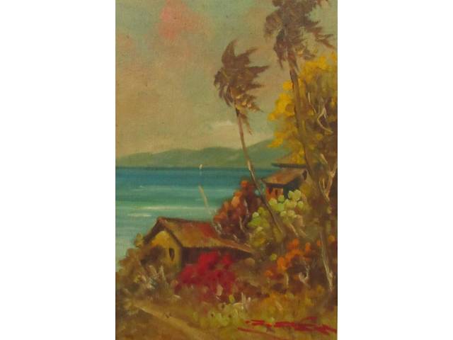 Francisco Cea óleo sobre tela 27 x 18 cm "Ilha Bela" ass. CID e verso 1990 com dedicatória no verso
