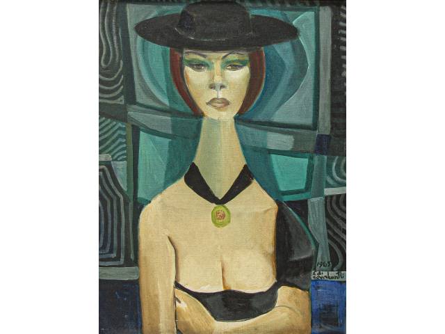 Di Cavalcanti óleo sobre tela 67,5 x 52 cm "Figura feminina" assinada CID e datada 1965 Adquirida em 1970 de uma Exposição no Banco Safra