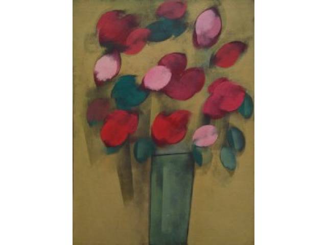 Carlos Scliar vinil encerado sobre tela 75 x 55 cm “Flores” ass. verso Cabo Frio - RJ 1985