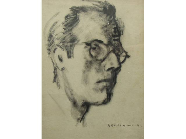 Clovis  Graciano papel desenho a nanquim 29 x 22 cm intitulada "Retrato" assinada CID e datada 1942-
Este desenho homem de óculos  retrata Julio de Mesquita .acompanha certificado numero 165_1425 do Projeto Clovis Graciano