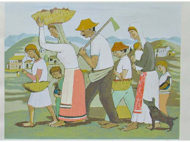 Fulvio Pennacchi gravura 66 x 90cm "Retirantes" ass. CID t.12/140.