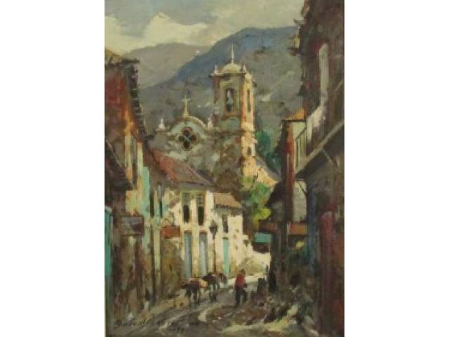 Durval Pereira óleo sobre eucatex  45 x 30 cm “Oura Preto” ass. CIE e datado1970