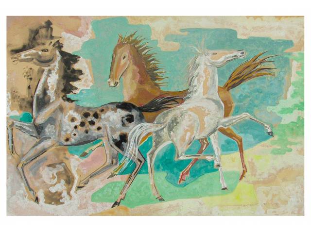 John Graz guache 68,5 x 92 cm intitulada ''Cavalos''  ass CID, com cachê da Dan Galeria e Escritório de Arte Renato Magalhães Gouvêa