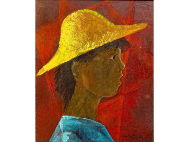 Harry Elzas óleo sobre tela 52x44cm "Figura de menino" ass CID e datado 1972.