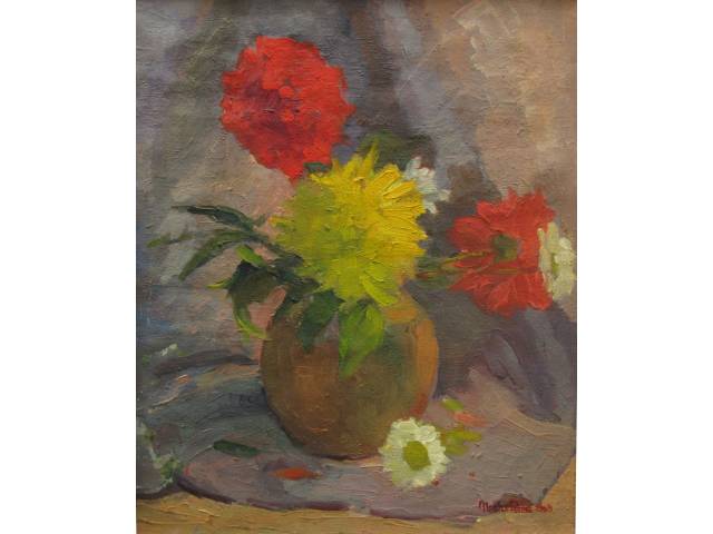 Nestor Peres óleo sobre tela 45 x 38 cm "Vaso de flores" ass. CID e verso datado 1969