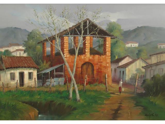 Marcos Zechetto 50 x70 cm óleo sobre tela Intitulado: "Velha Olaria- Bairro do Limão" ass. CID datado 1997