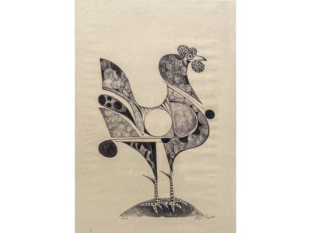 Aldemir Martins gravura  70 x 50 cm intulada "Galo" ass CID tiragem 118/150, com etiqueta da Galeria Emy Bonfim