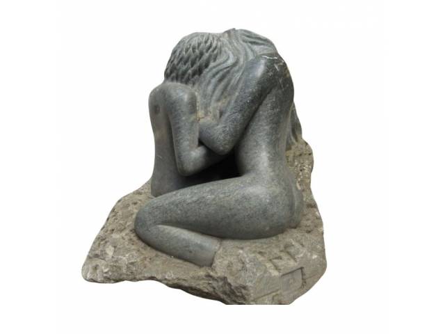 Carlos de Almeida escultura em pedra sabão 44 x 22 x 12 cm "Casal" assinada base