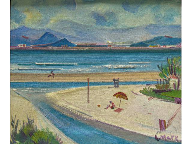 Antonio Augusto Marx óleo sobre tela 50 x 60 cm "Praia" ass CID