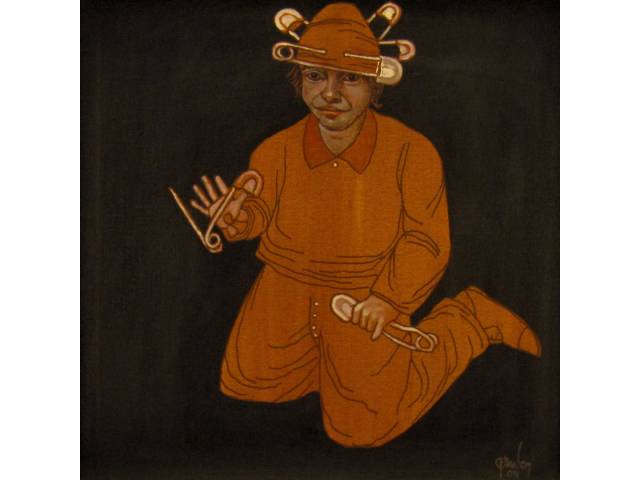 Mário Gruber óleo sobre tela 40 x 40 cm ''Série Cobre'' ass CID e verso datado 2004