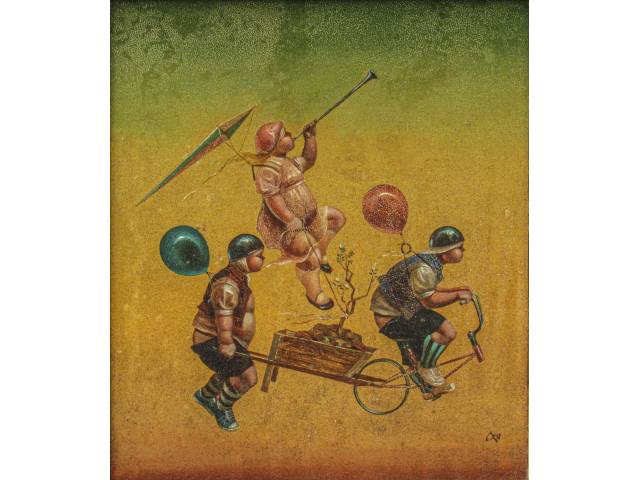 Daniel Carranza  óleo sobre eucatex 22 x 19 cm intitulada "Pimentas" ass CID e verso, com etiqueta da Galeria Arte Bela