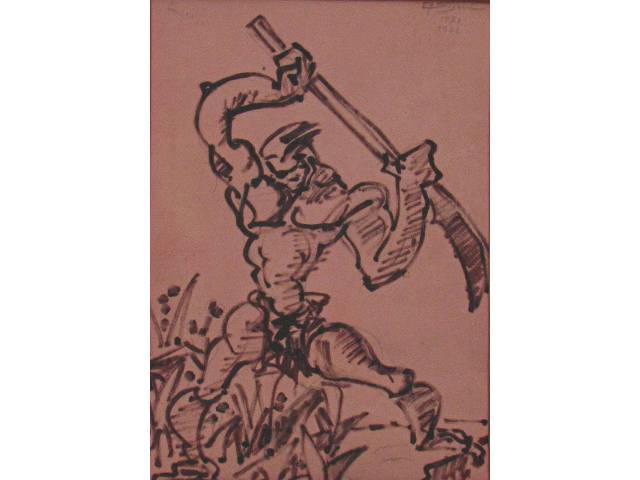 Eugênio Sigaud desenho sobre papel 22 x 15 cm "Guerreiro" ass CSD datado 1971/1972