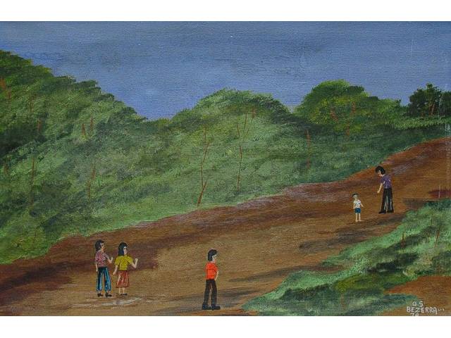 Olimpio Santos Bezerra óleo sobre tela 22 x 33 cm "Longa Estrada" ass. CID datado Maio de 1979