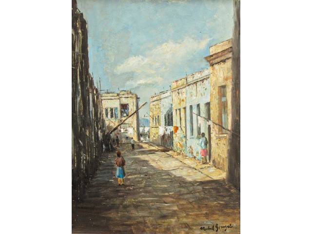 Michel Gorayeb óleo sobre eucatex 60 x 45 cm "Vilarejo" ass. CID