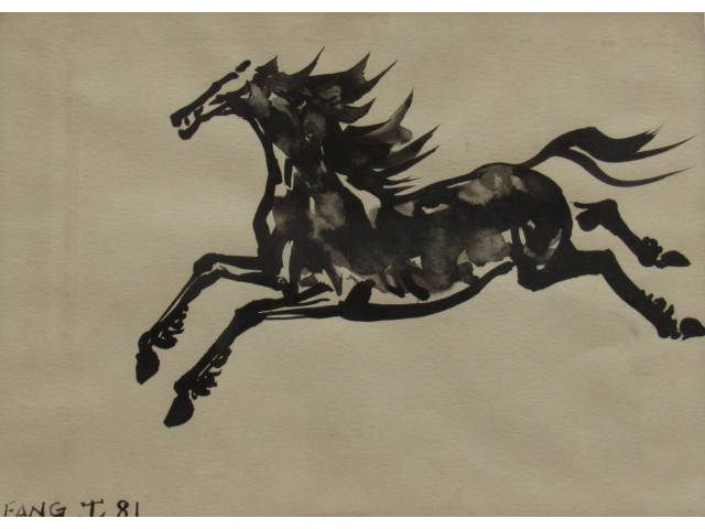 Fang, Chen Kong  30 x 44 cm nanquim e aguada "Cavalo"ass. CIE datado 1981