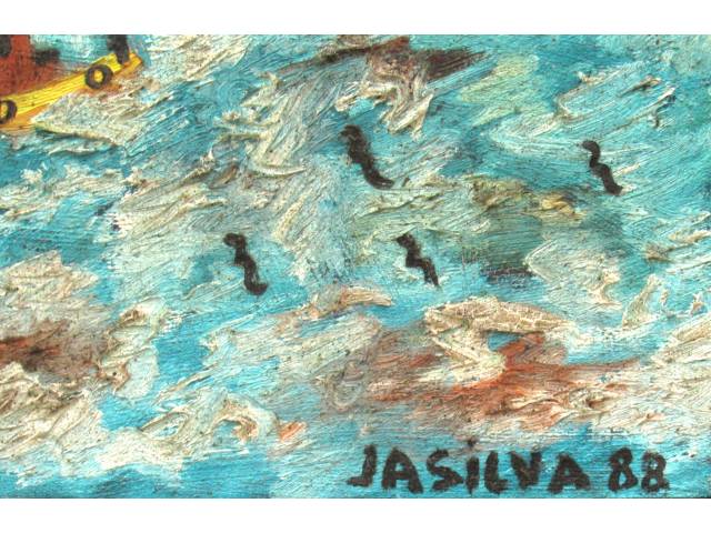 José Antônio da Silva óleo sobre tela 28 x 46 cm intitulada "Copacabana" ass CIE e verso datado 12/4/88