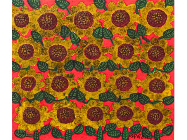 Antônio Poteiro acrílica sobre tela 60 x 70  cm intitulada “Girassóis” ass CID
