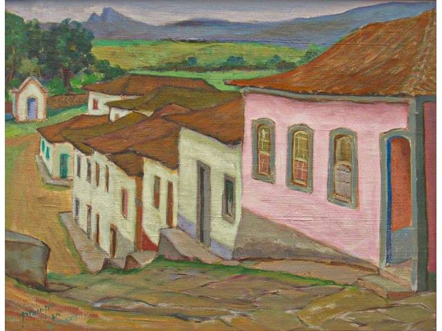 José Procópio de Moraes óleo sobre tela 50 x 64 cm "Ouro Preto" ass. CIE com restauro