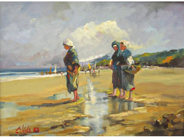 Cunha óleo sobre tela 60 x 80 cm "Lavadeiras" ass CIE datado 1989