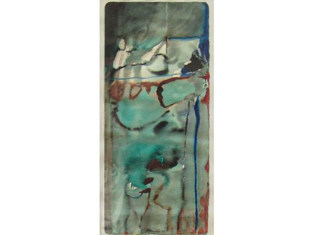 Alberto Texeira Aquarela sobre cartão 49 x 22 cm "Sem Titulo" ass CI datado 1987 com etiqueta "Thébis Cury Gabinete de Arte"